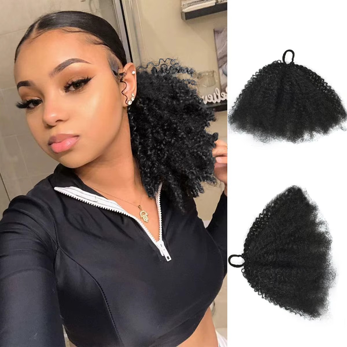 Queue de cheval synthétique courte à cordon de serrage, bouclée afro crépue, extensions de cheveux a