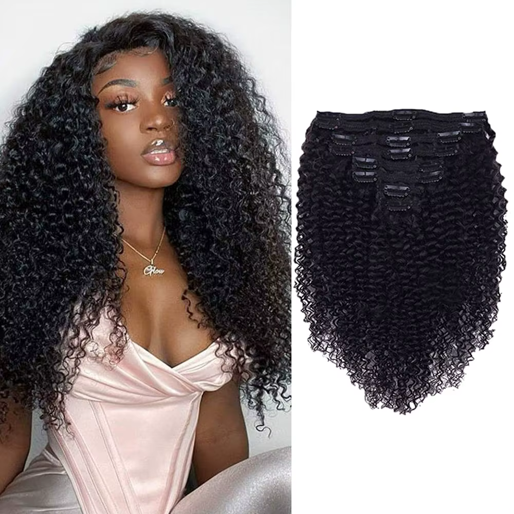 Extension de cheveux humains à clipser pour femmes noires, cheveux brésiliens Remy, cheveux crépus b