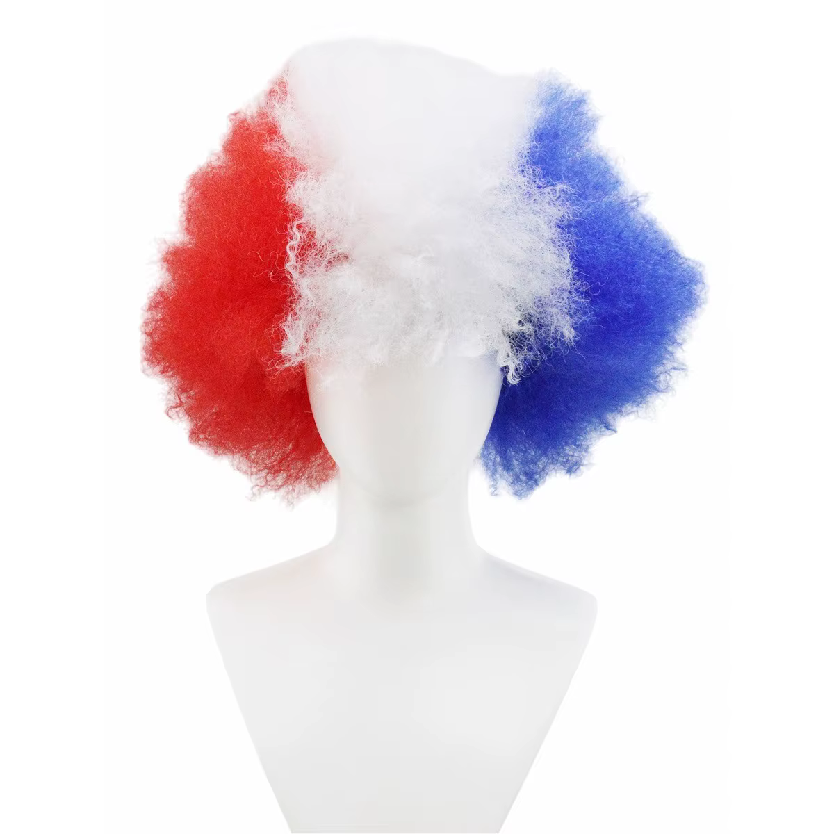 Perruque afro bouclée rouge, blanche et bleue, cheveux synthétiques pour les supporters de football 