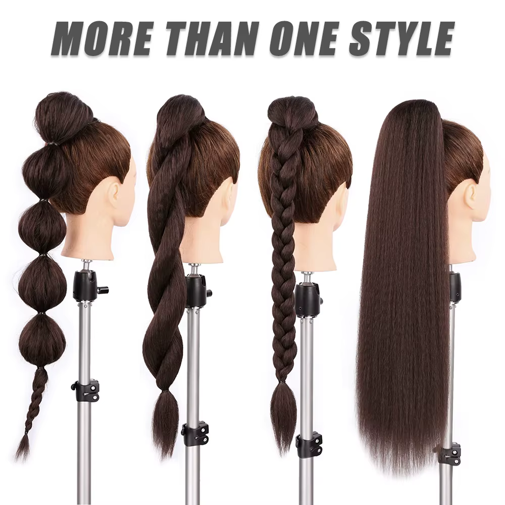 Extensions synthétiques queue de cheval 24 pouces, postiche tressée naturelle noire, postiche longue