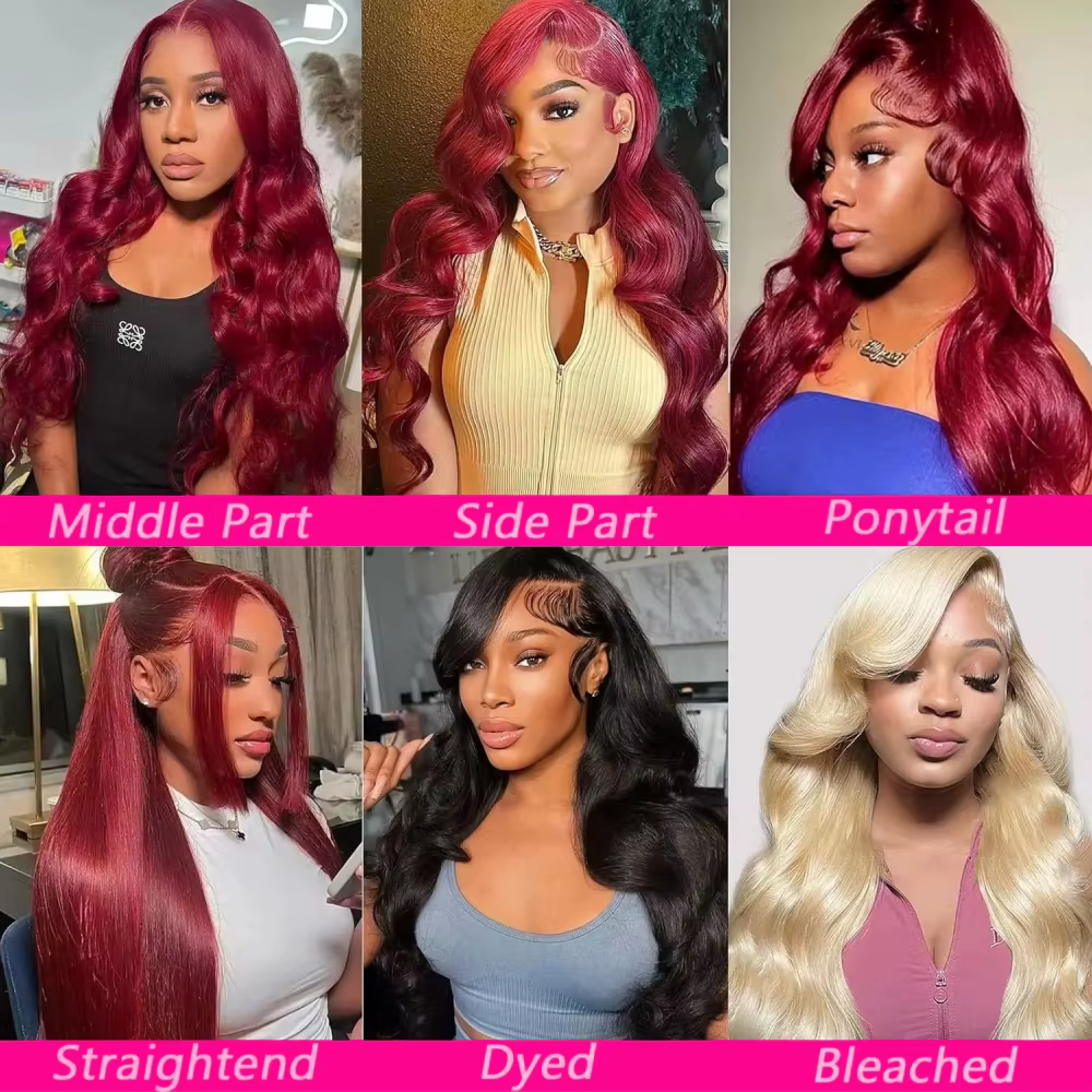 Perruques en cheveux humains 99j Bourgogne 13x6 HD Lace Frontal, couleur rouge vin, brésiliennes, on