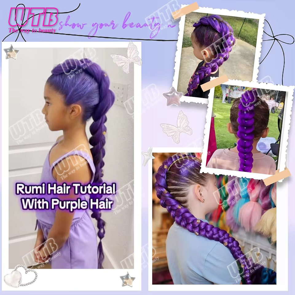 26 pouces violet tresses queue de cheval élastique pré tressage cheveux synthétiques violet Extensio