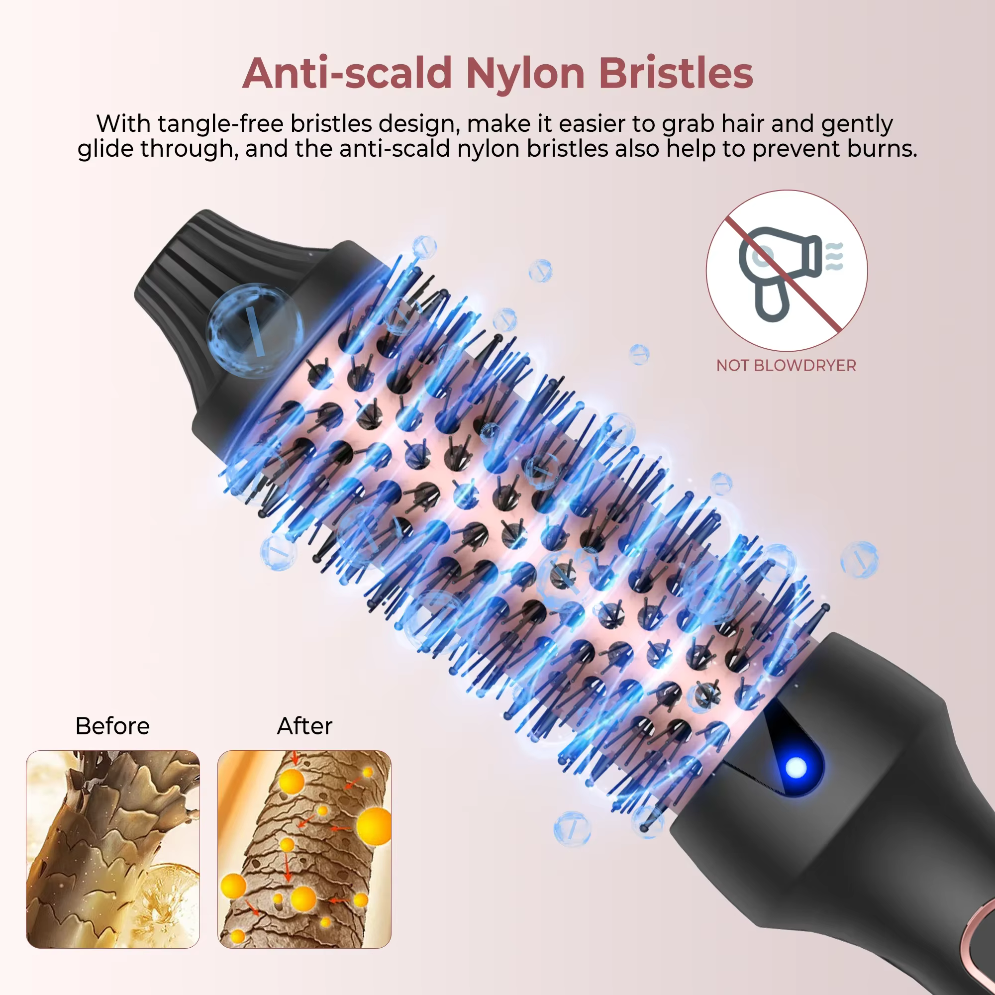 Brosse thermique ionique 3 en 1, brosse ronde chauffante, bigoudi/dissurateur ionique avec fer à fri