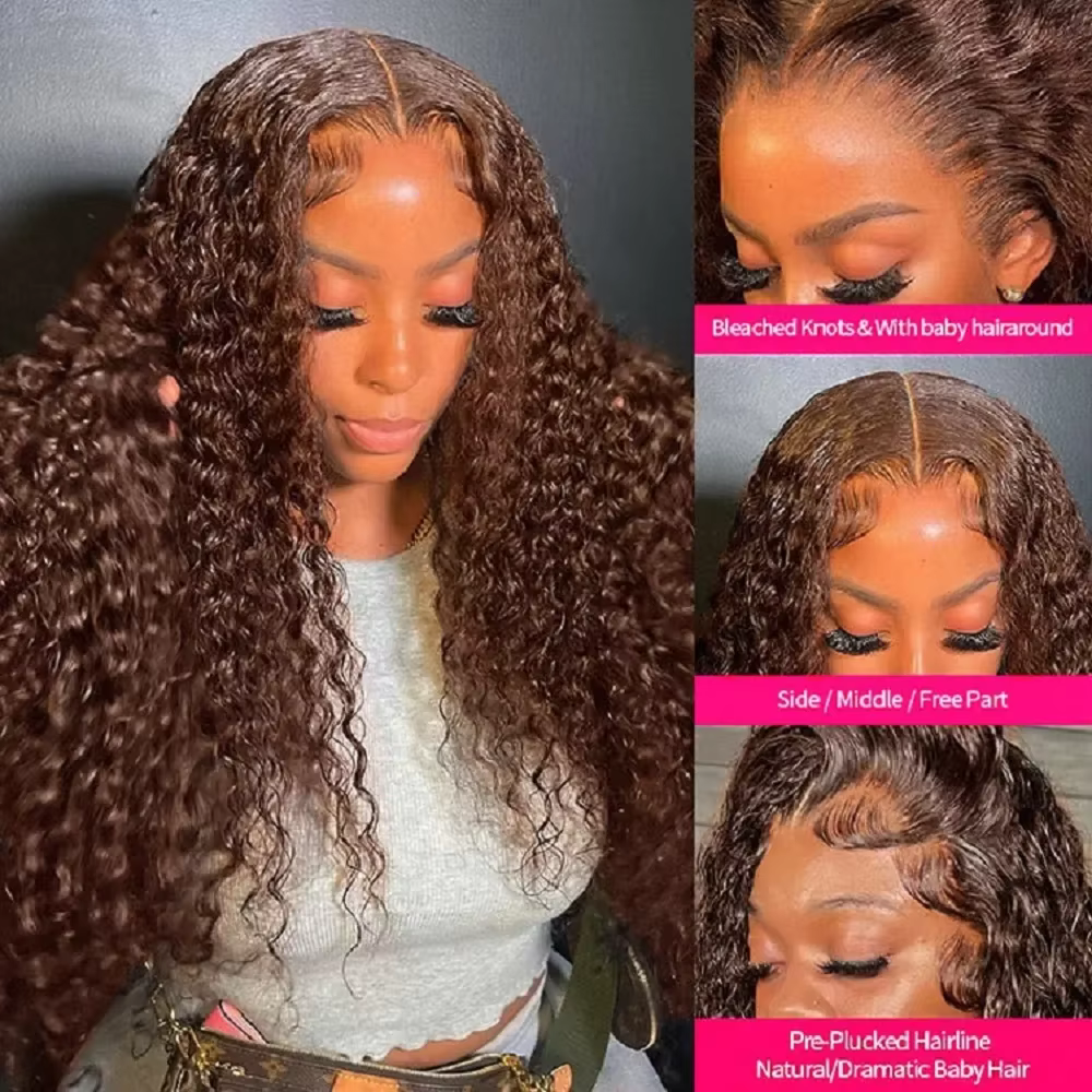 Perruque frontale vague profonde 13x4 13x6 Hd dentelle 30 pouces brun chocolat bouclés dentelle avan