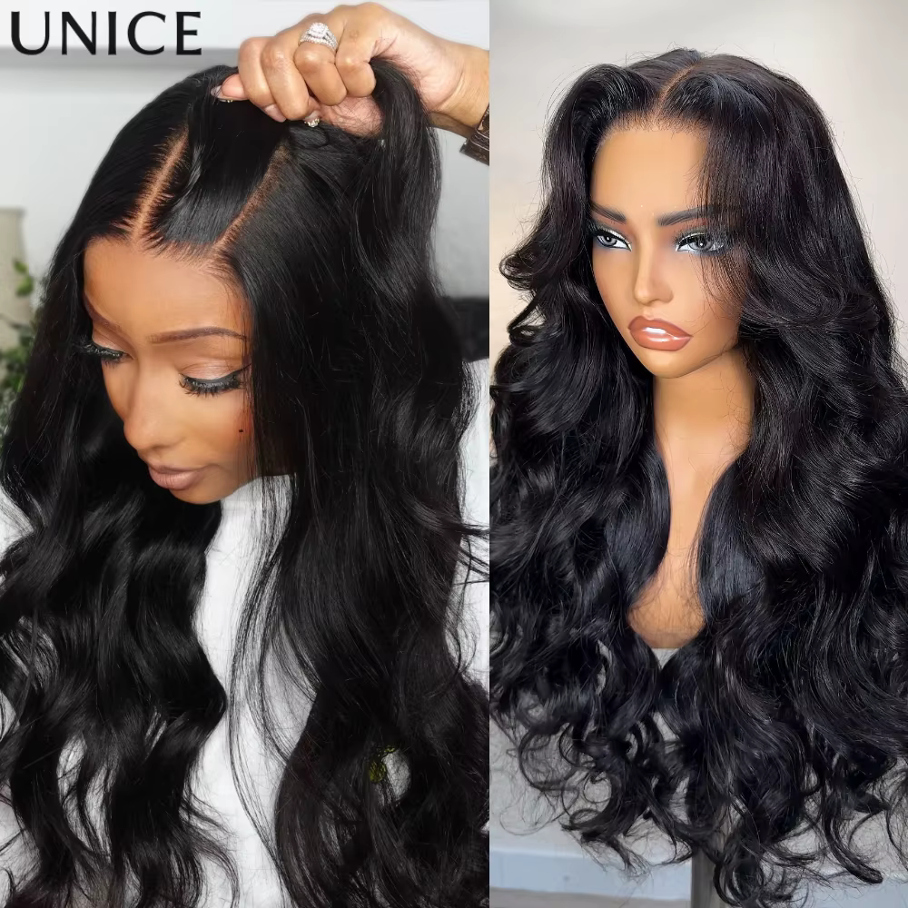 Perruque ondulée UNice 100% cheveux humains, perruque sans colle en dentelle 7x5 et 13x4