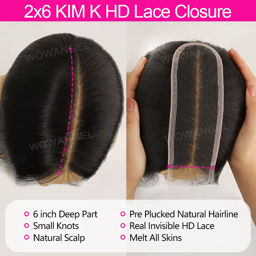 WOWANGEL 2x6 séparation profonde HD dentelle fermeture frontale seulement peau fondu cheveux raides