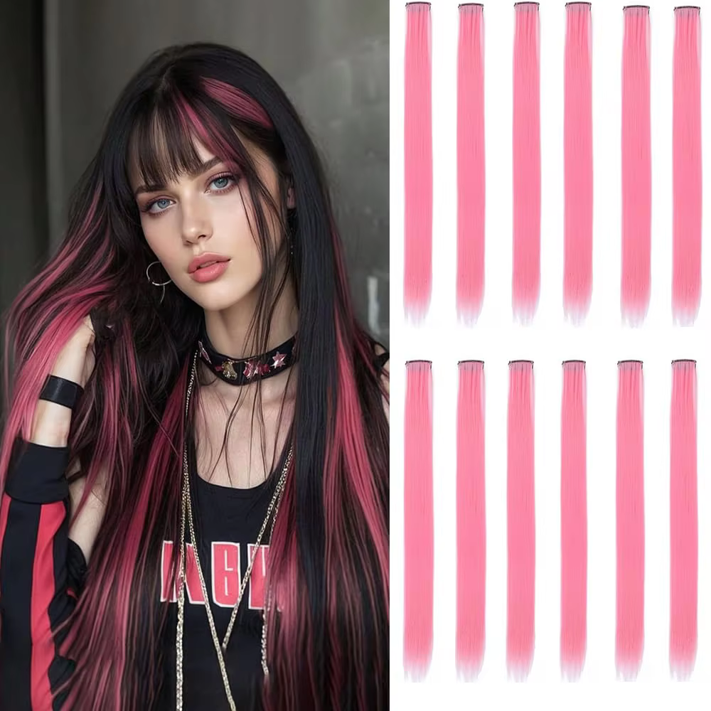 Extensions capillaires synthétiques à Clip de 18 couleurs, 22 pouces, perruque synthétique longue et