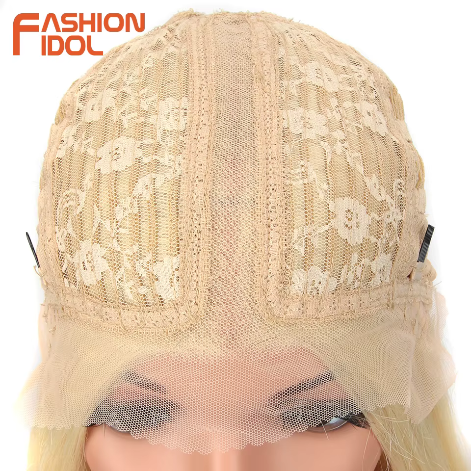 FASHION IDOL – perruque Lace Front Wig synthétique lisse de 38 pouces, perruque de Cosplay à reflets
