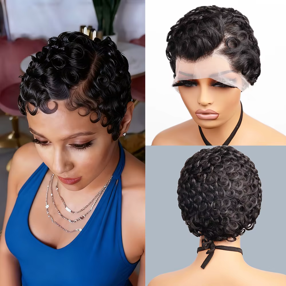 Perruque Lace Front Wig Body Wave 13x4 HD, cheveux naturels, coupe Pixie, sans colle, 100% cheveux h