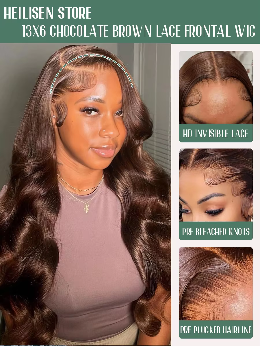 220% densité 36 pouces chocolat brun vague de corps 13x6 dentelle avant perruques de cheveux humains