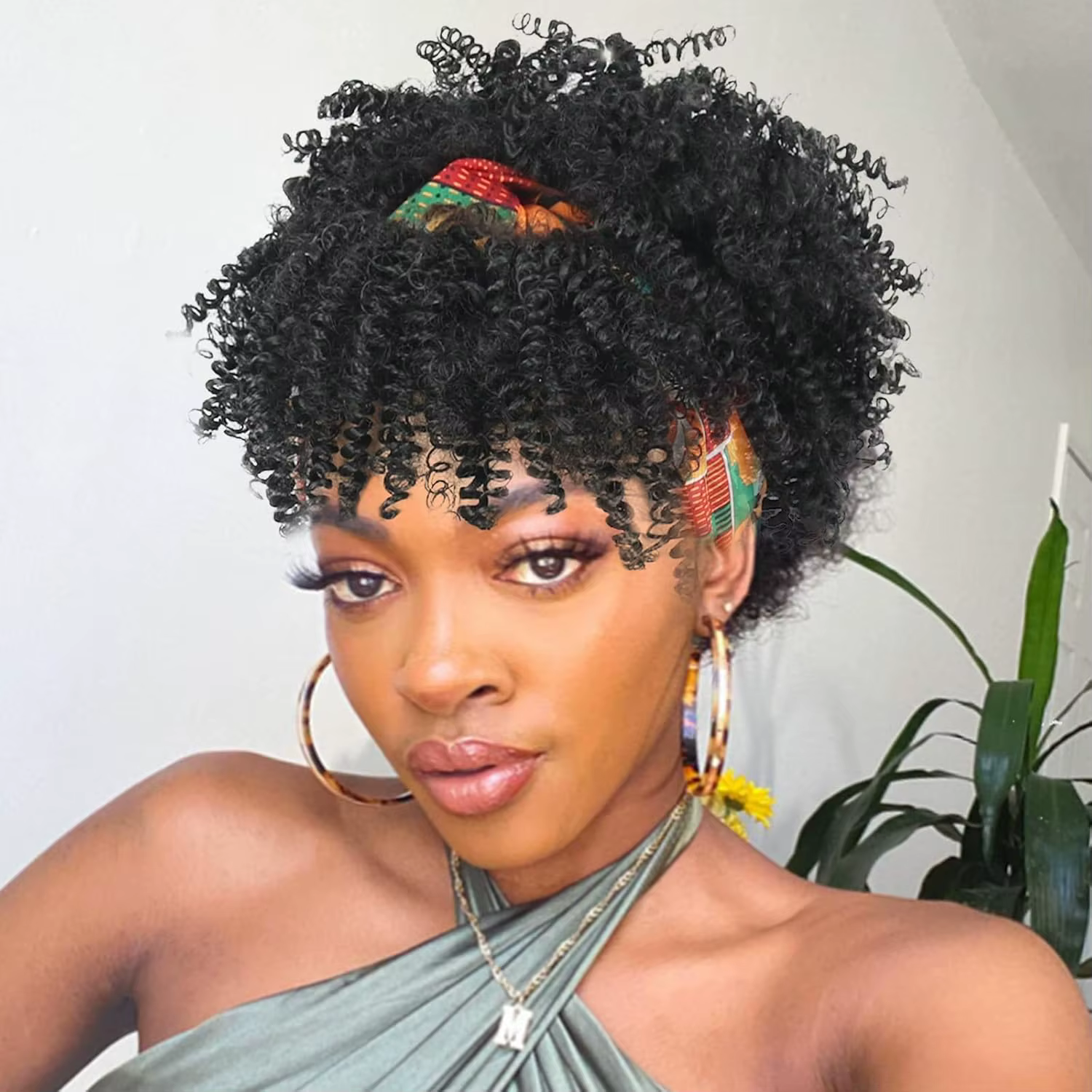 Perruque Afro bouclée crépue pour femmes, perruques synthétiques courtes avec bandeau attaché, perru