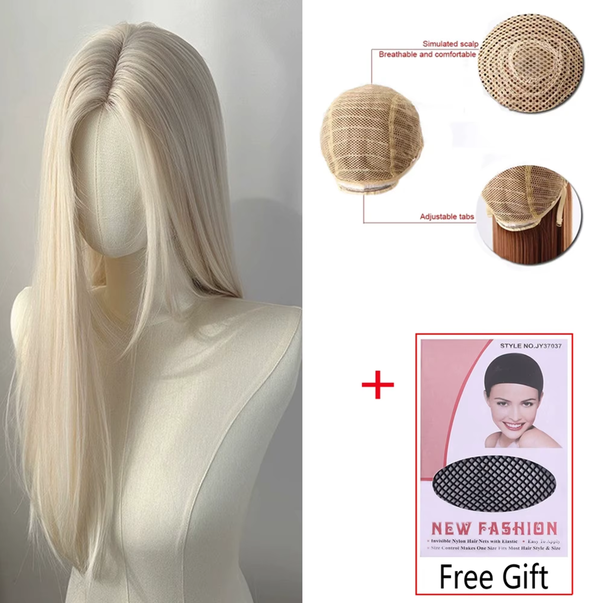 Perruque blonde claire de 28 pouces, perruques synthétiques longues et droites, fibres haute tempéra