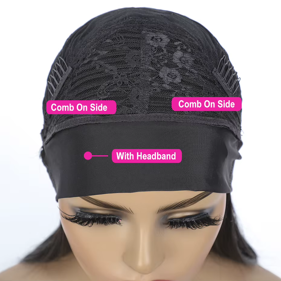 Perruque Brésilienne Naturelle Remy Cheveux Lisses Sans Colle, Faite à la Machine, pour Femme Noire