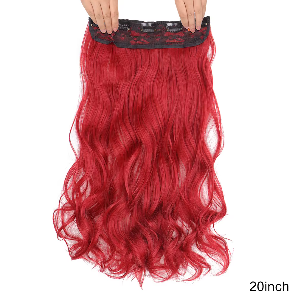 Extension de cheveux synthétiques longs et bouclés de 20 pouces, 4 clips en forme de V, postiche bru