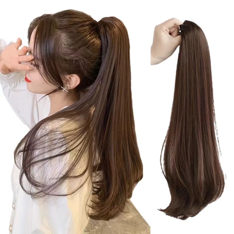 Extensions capillaires synthétiques longues et lisses, 20 pouces/50cm, Extensions capillaires queue 