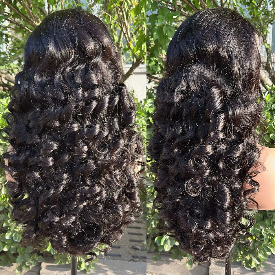 100% cheveux humains noir naturel 250 densité rebondissant bouclés vague de corps lâche Super Double