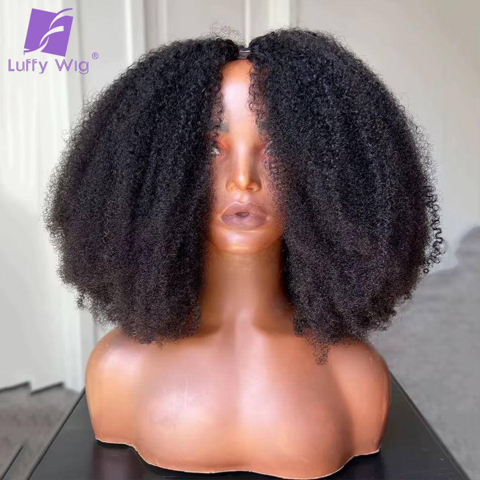 200 densité V forme perruque Afro crépus bouclés cheveux humains V partie perruque courte bouclée sa