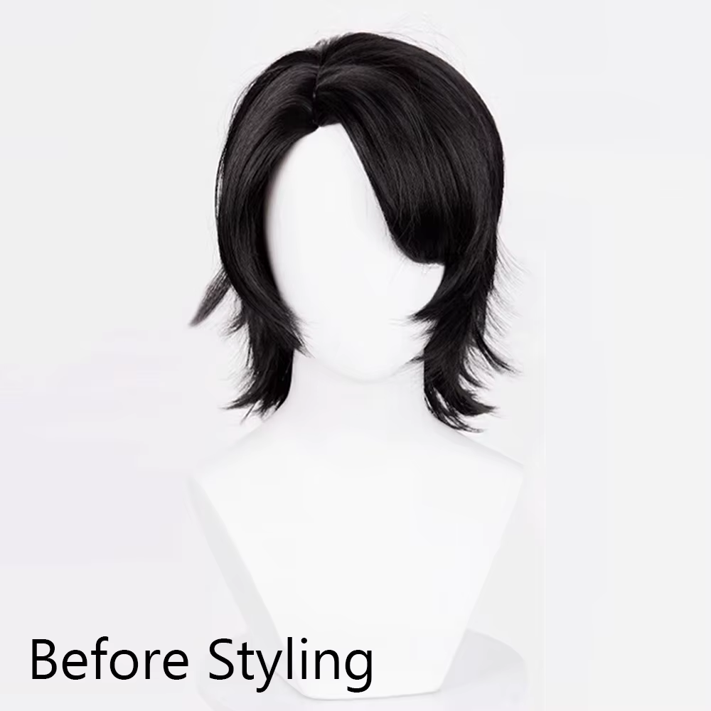 Perruque synthétique courte et lisse noire moelleuse pour hommes, perruque de Cosplay de jeu animé r