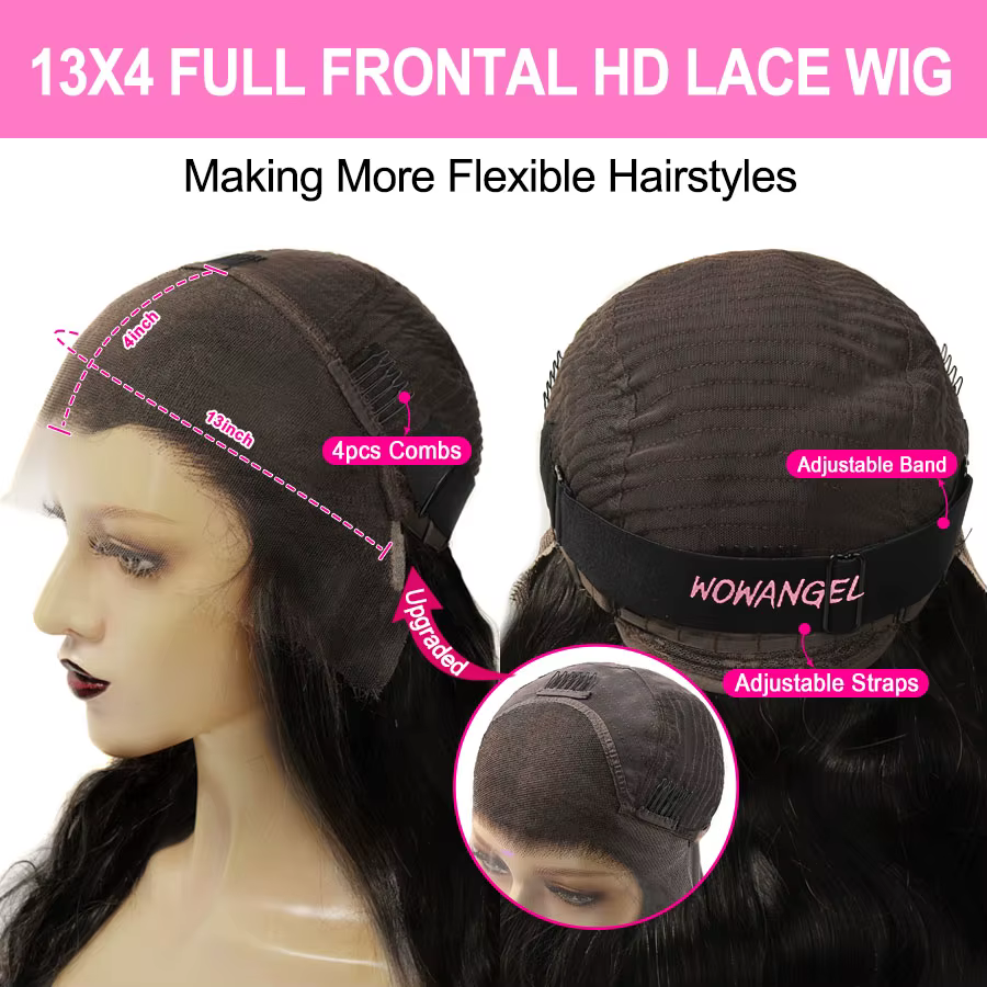 WOWANGEL HD dentelle frontale perruques 13x4 dentelle frontale perruque de cheveux humains peaux fon