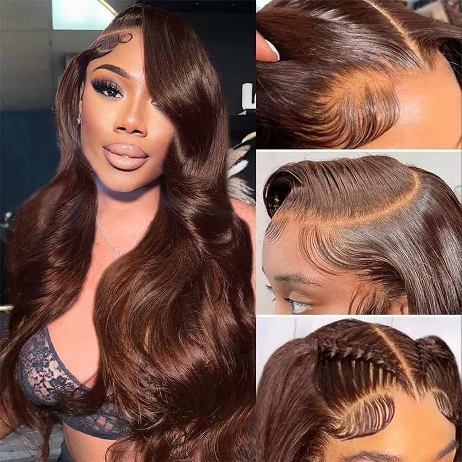 Perruque Lace Front Wig Body Wave marron chocolat, perruque Lace Frontal Wig transparente 13x6 HD, c