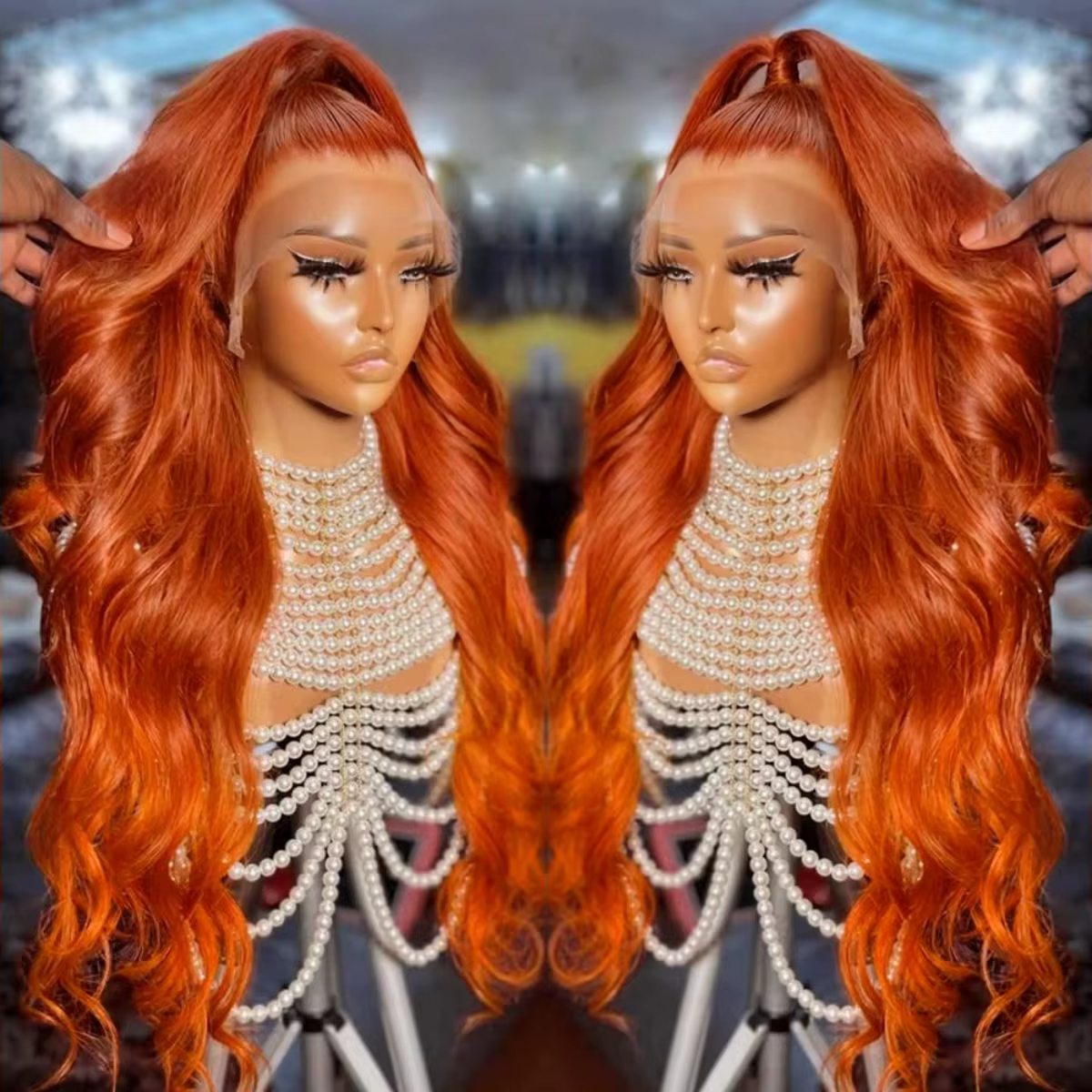 Perruque Lace Front HD 13x6 en Cheveux Humains, Ondulation Body Wave, Couleur Gingembre Orange, Dens
