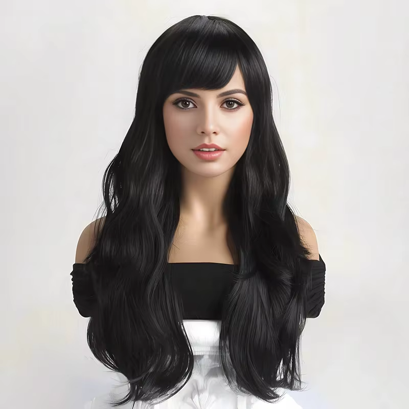 Perruque synthétique violette de 26 pouces avec grandes vagues pour cosplay d'Halloween, costume quo