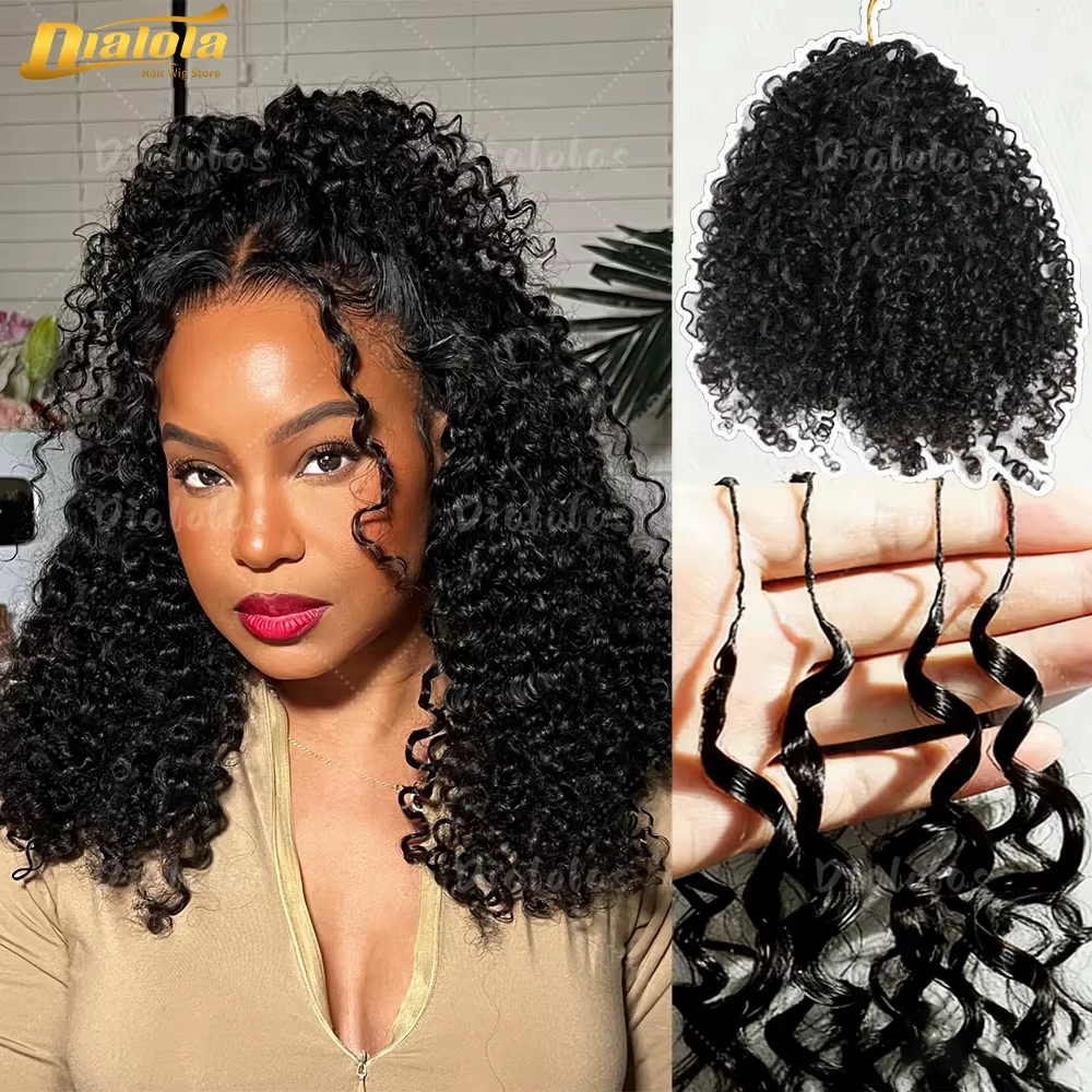 Afro Kinky Burmese Curly Crochet Human Hair Knotless Pre-Separated Crochet Feather Hair Extensions C