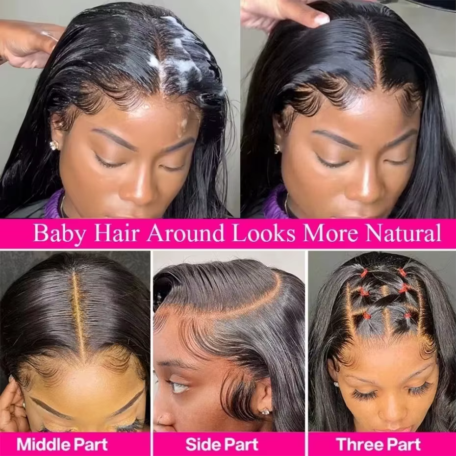 Perruque Lace Frontal Wig naturelle brésilienne transparente, cheveux lisses, sans colle, 4x4, Hd, 1