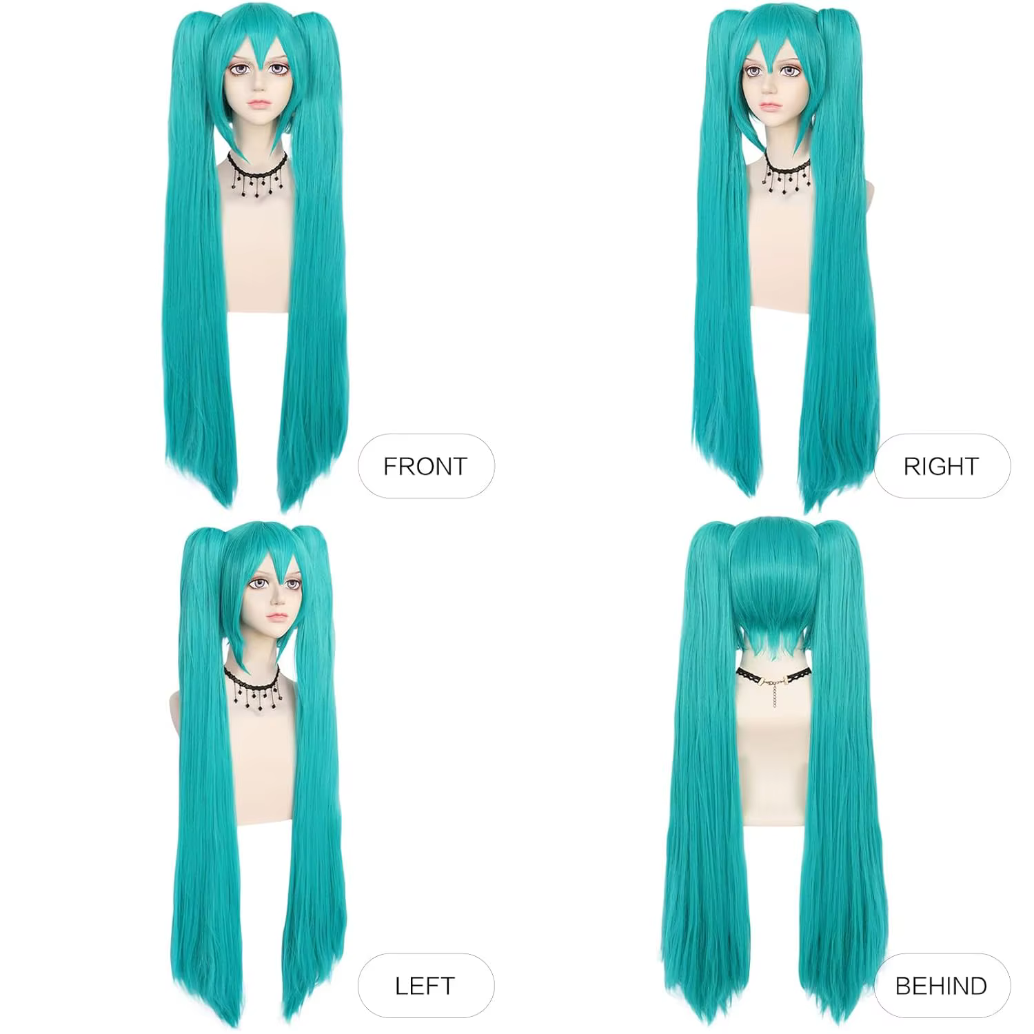 Perruque verte synthétique Cosplay vert sarcelle perruque Double queue de cheval perruque longue per