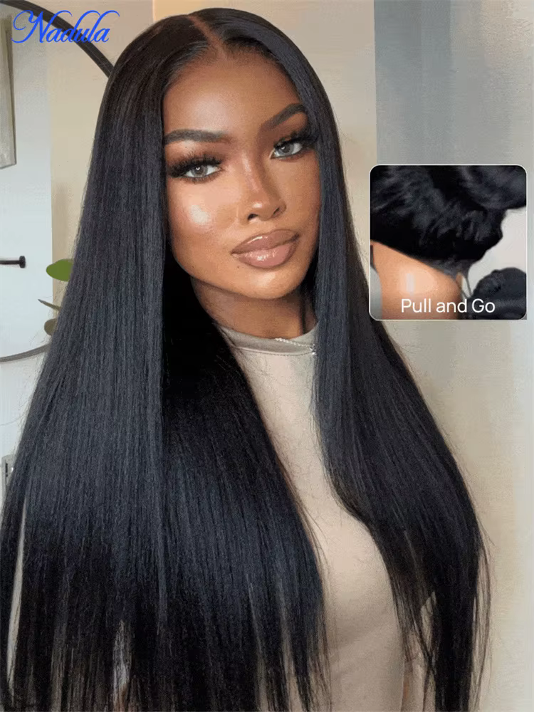 Nadula cordon Yaki droite sans colle perruque cheveux humains 7x5 Bye Bye noeuds Gueless perruque ch