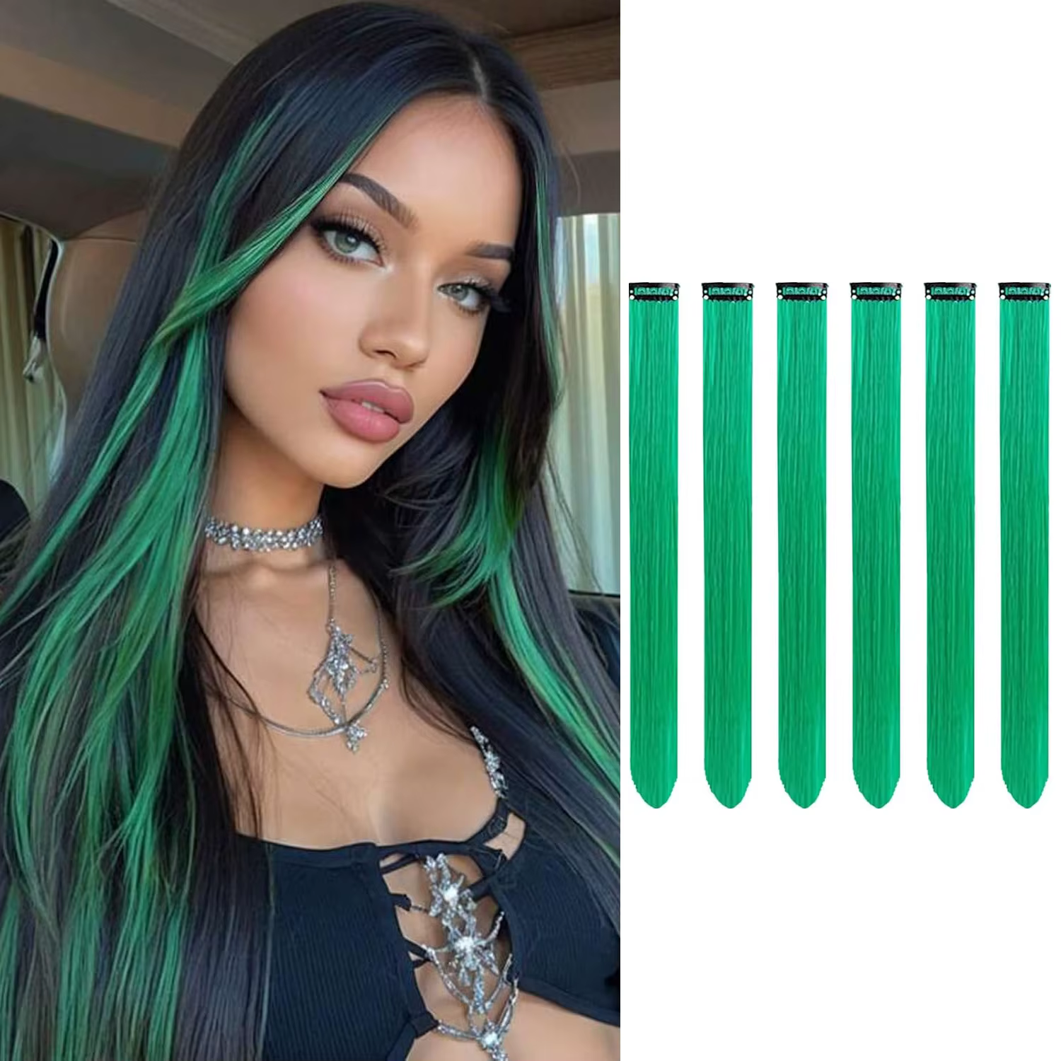 6 extensions de cheveux à clipser, 22 pouces de long, lisses, résistantes à la chaleur, synthétiques