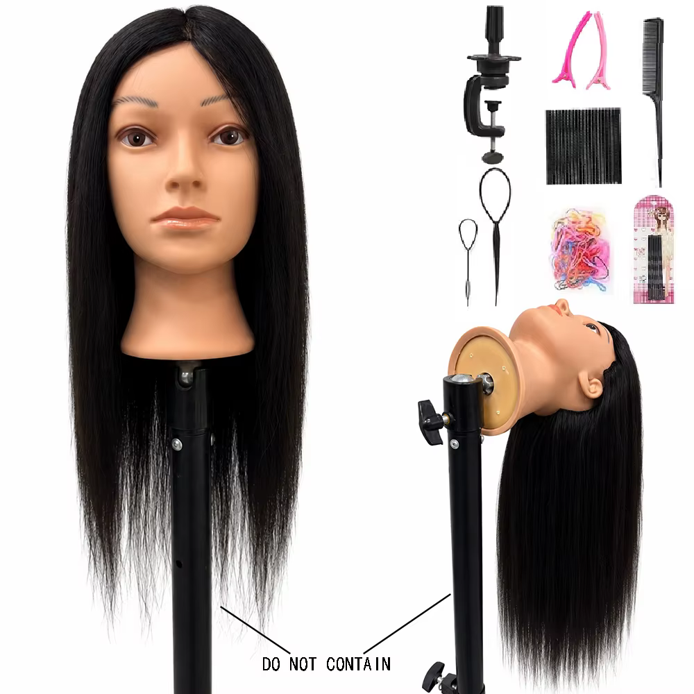 Tête de mannequin de 20 pouces en cheveux naturels pour la formation en salon de coiffure, idéale po