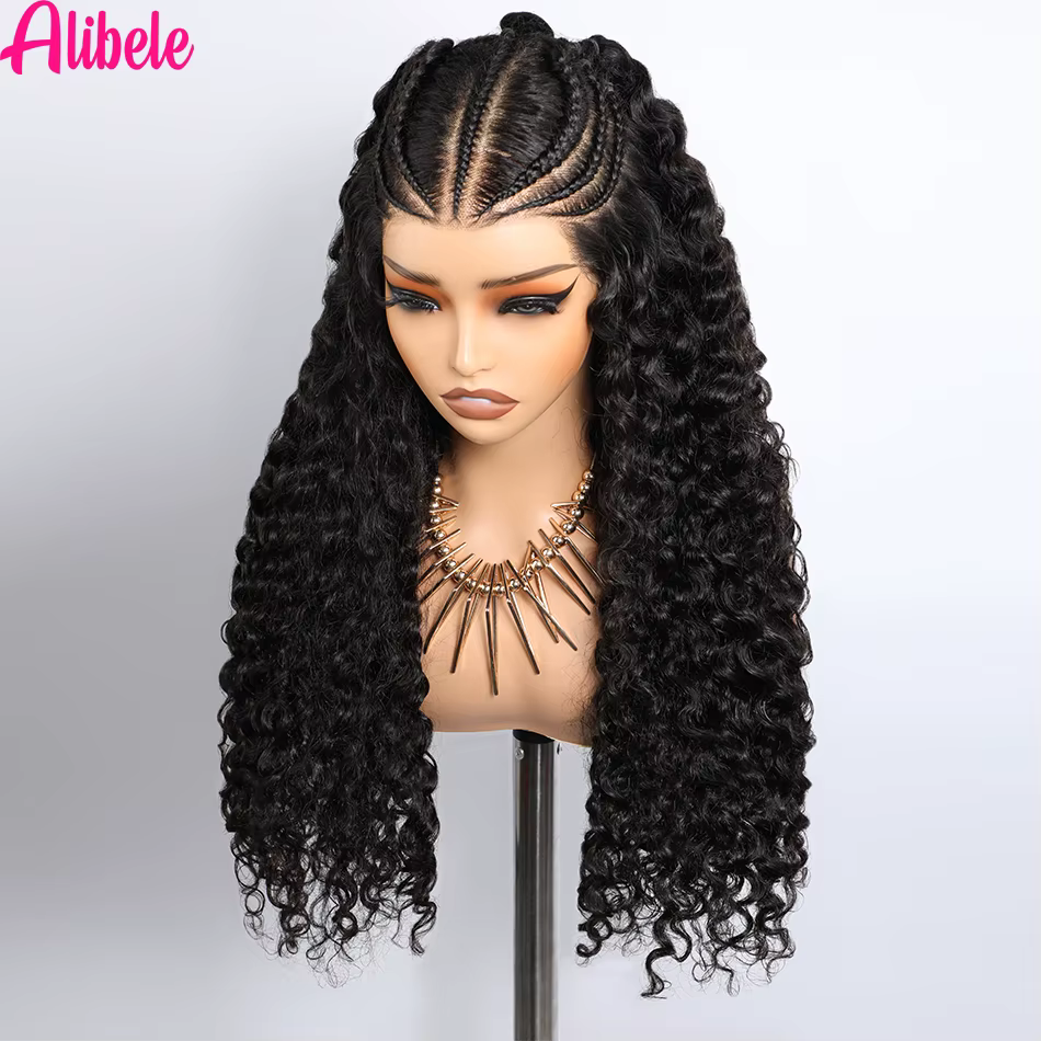 Alibele perruque pré-tressée 13x6 pleine dentelle frontale perruques de cheveux humains vague d'eau