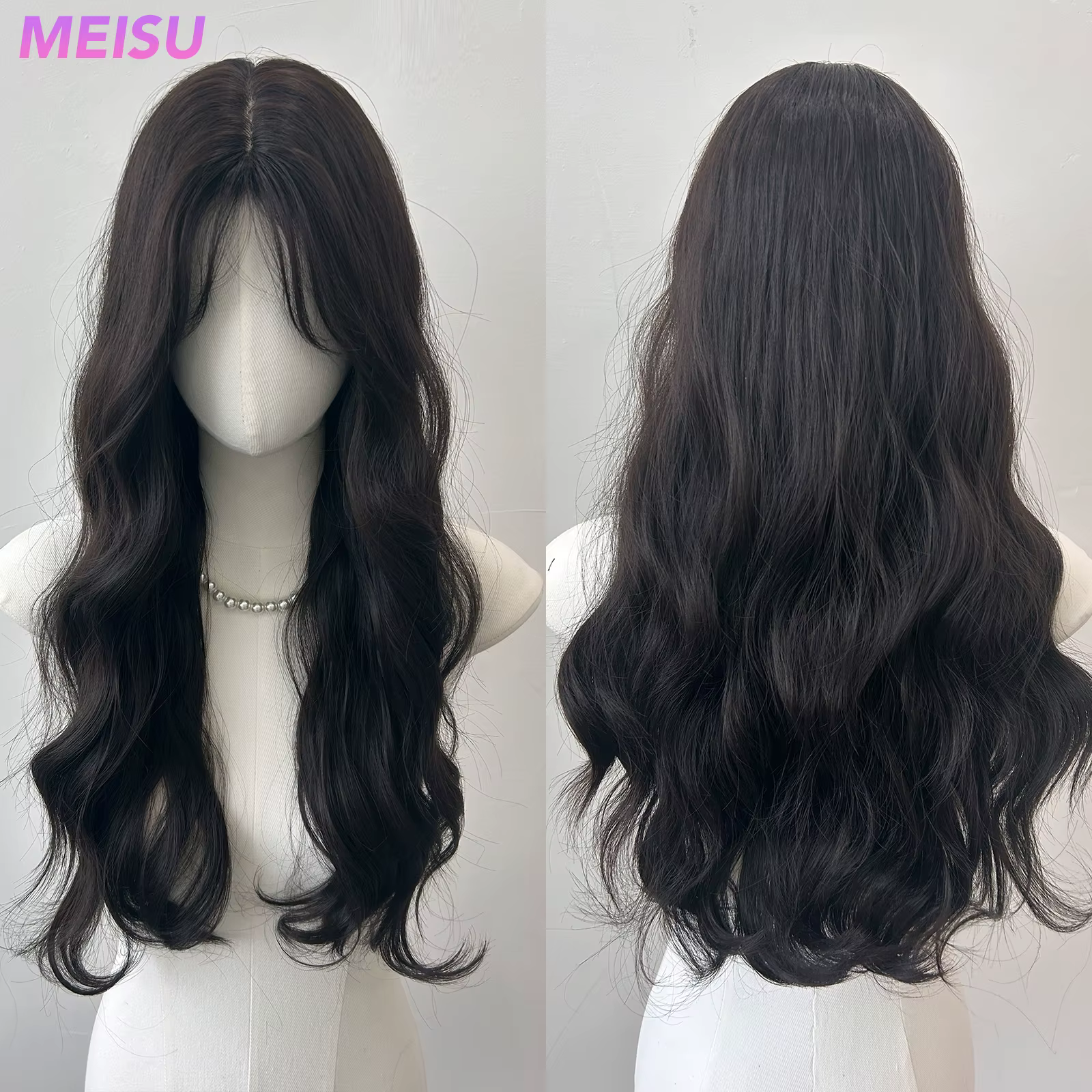 MEISU – perruque synthétique bouclée au thé noir de 26 pouces, cheveux naturels lisses résistants à