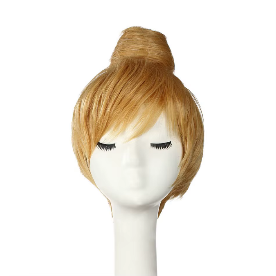 Perruques de Cosplay princesse fée clochette pour filles, cheveux courts blonds avec chignon, perruq