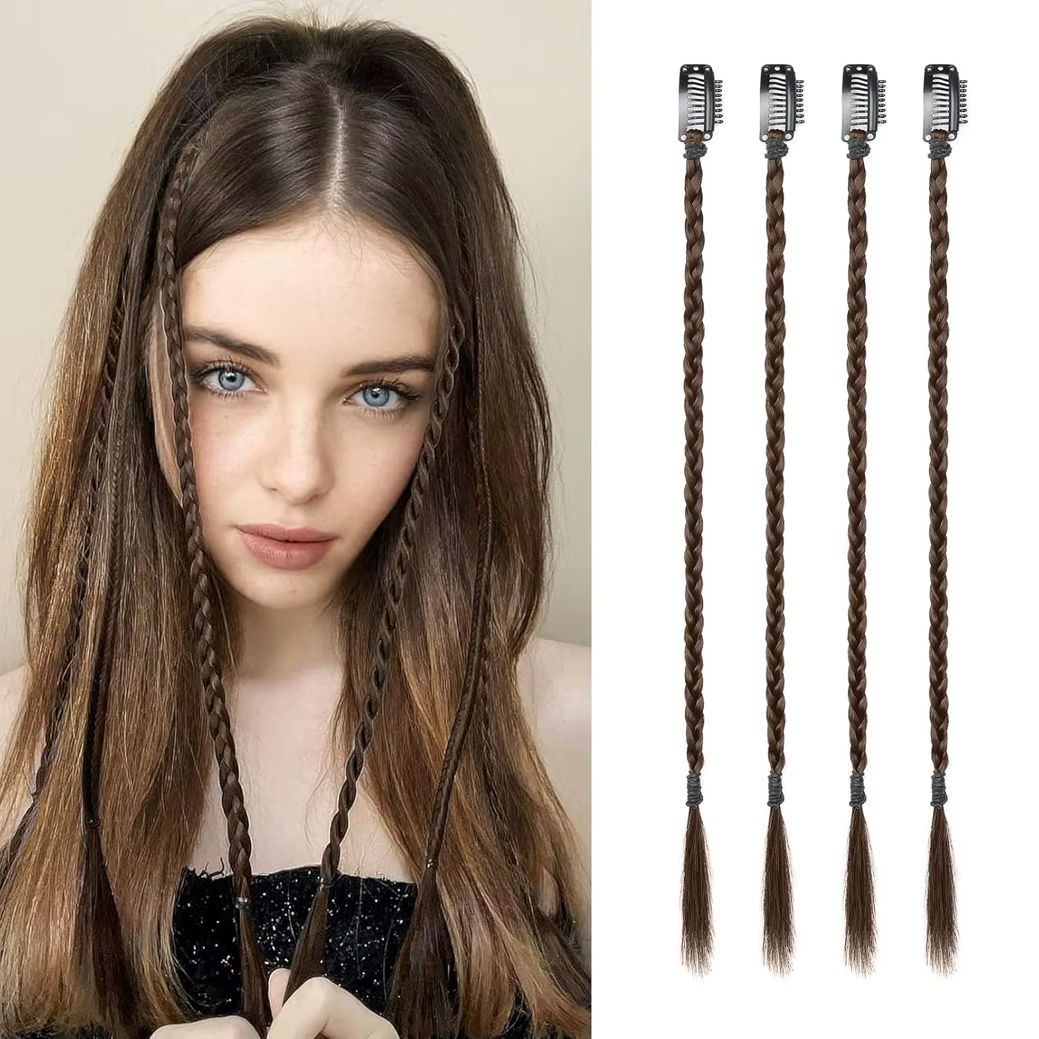 Extensions de cheveux synthétiques à clipser, tresses longues K-POP, 4 pièces, pour utilisation en s