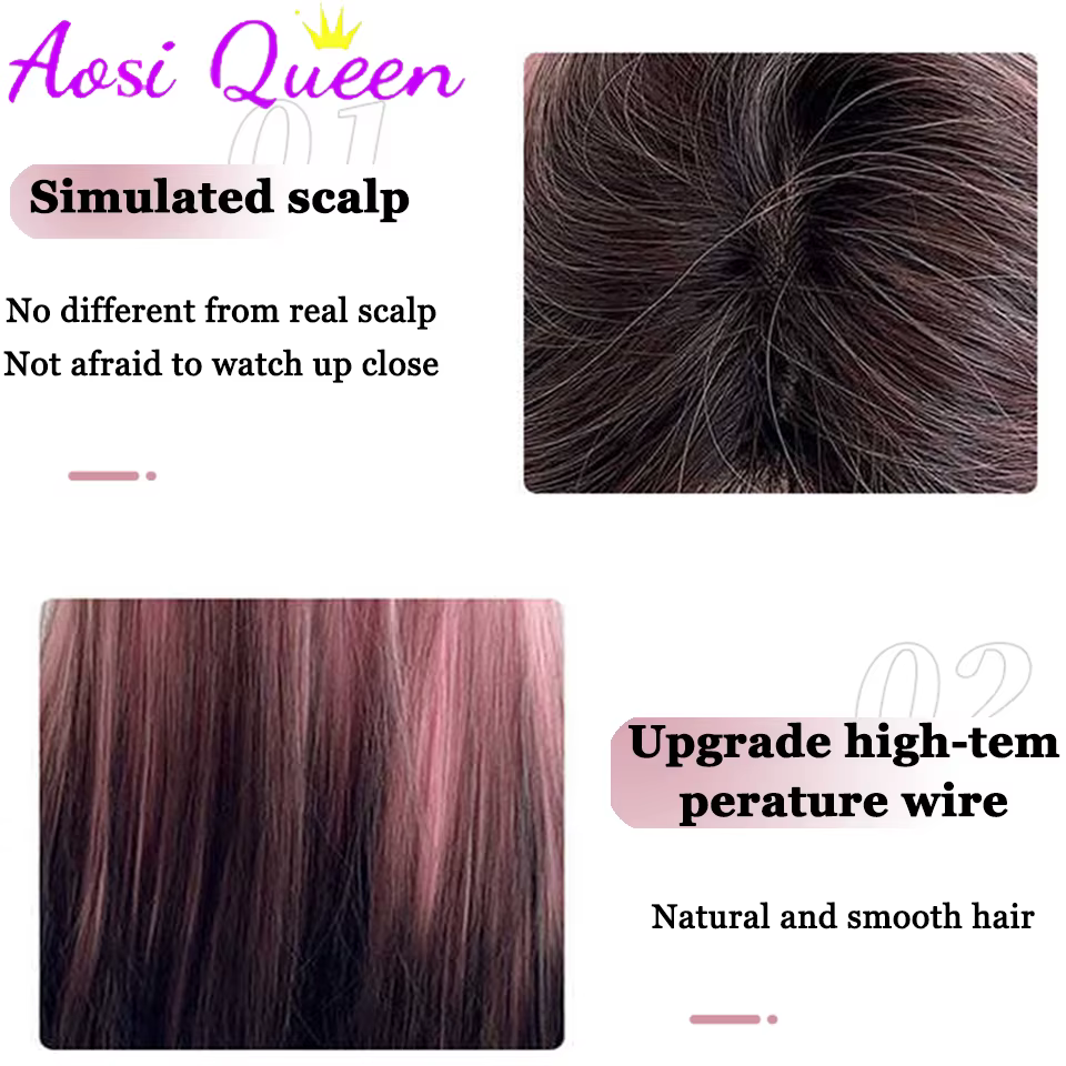 AosiQueen – perruques synthétiques ombrées noires et roses pour Cosplay, perruques longues et ondulé