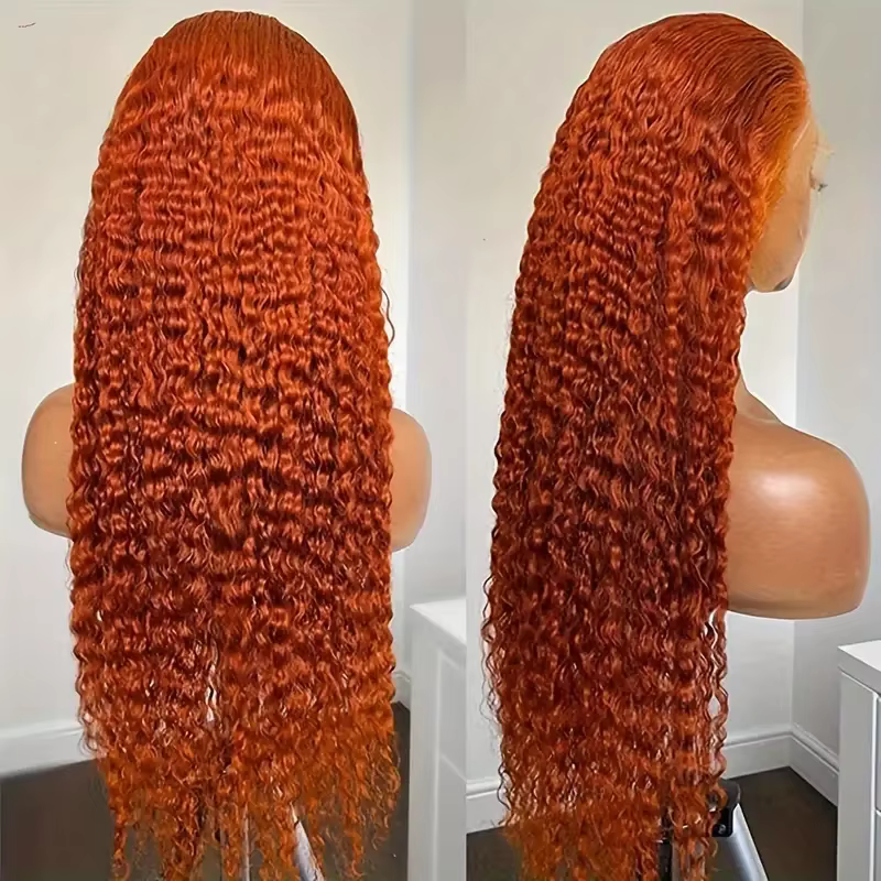 Perruques Lace Front Lafino Water Wave Ginger Orange en Cheveux Humains Colorés 350, Perruque Humain