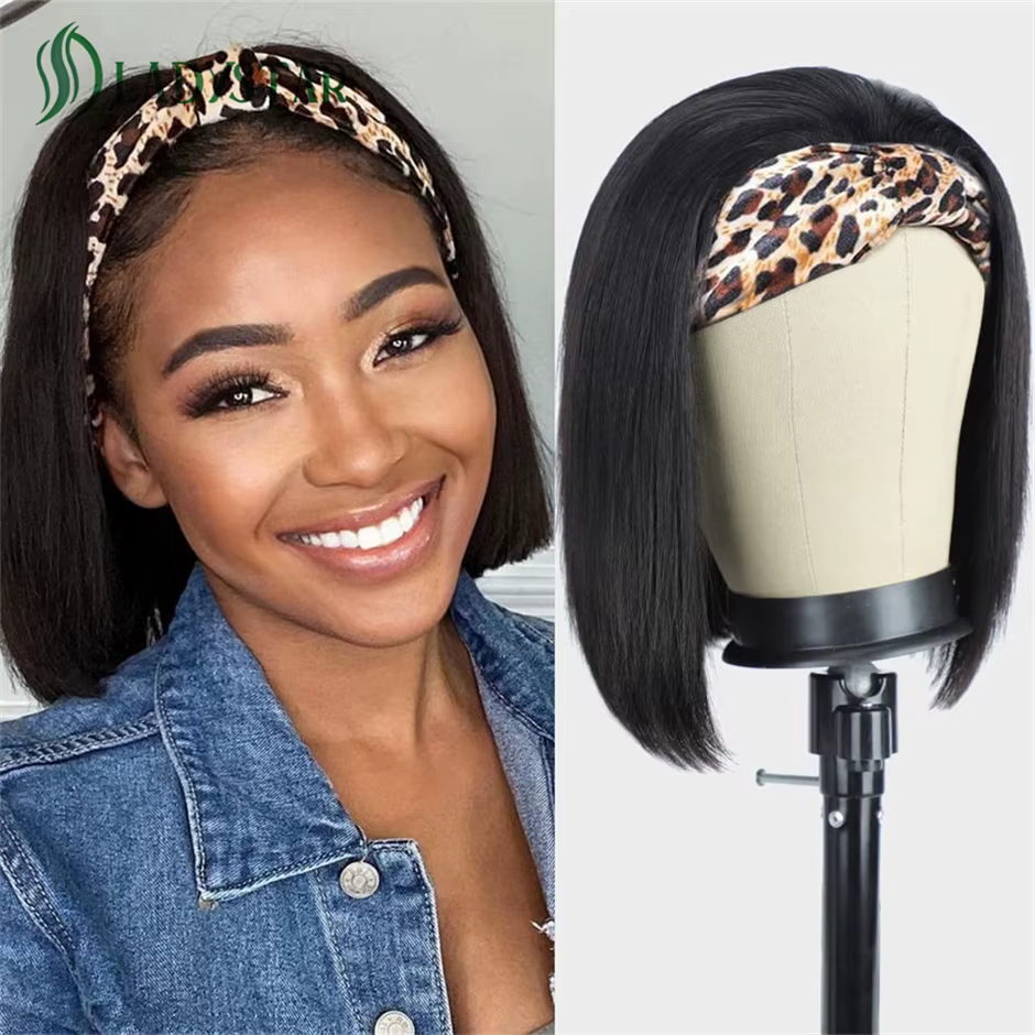Perruques Bob courtes bandeau perruque de cheveux humains brésiliens avec bandeau pour les femmes pl