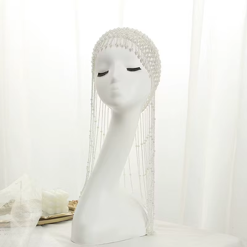 Casque clouté de perles pour dames-chaîne d'accessoires de cheveux de mode pour fête de danse et Ban