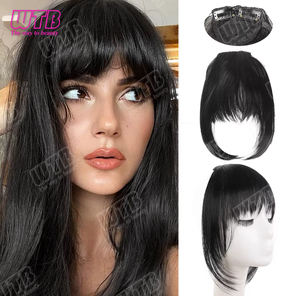 WTB Perruque synthétique à franges superposées, style clip BB, perruque à franges droites, adaptée a