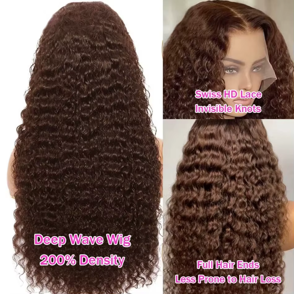 250% densité chocolat brun vague profonde perruques cheveux humains 13x4 13x6 HD dentelle avant perr