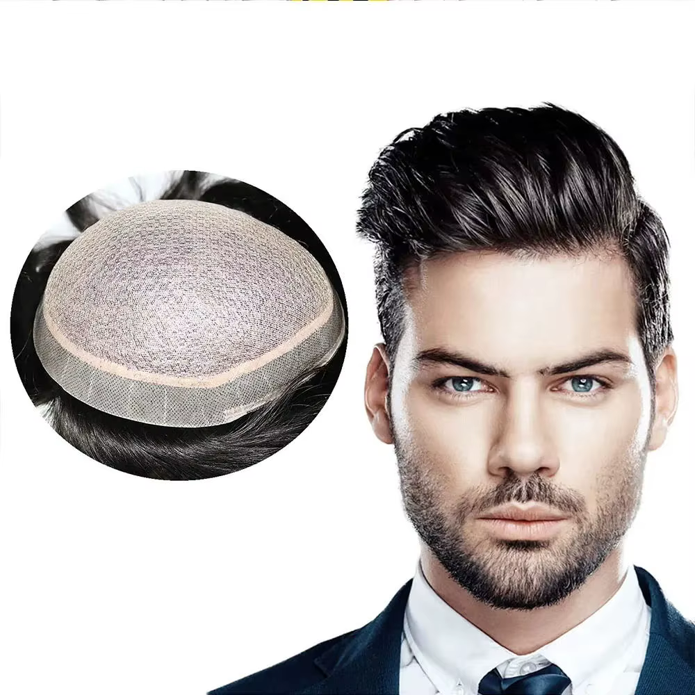 Base en soie hommes toupet de cheveux humains remplacement de cheveux système de postiches toutes le