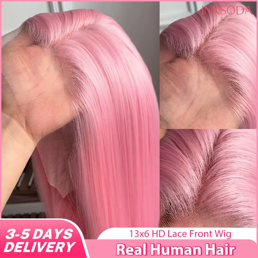 13x6 perruque rose dentelle avant perruque de cheveux humains brésilien 13x4 HD dentelle frontale pe