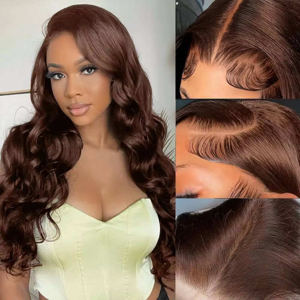 Perruque Lace Frontale 13x4 Body Wave Marron Chocolat HD 220 Densité, Perruques Frontales 13x6 Brési