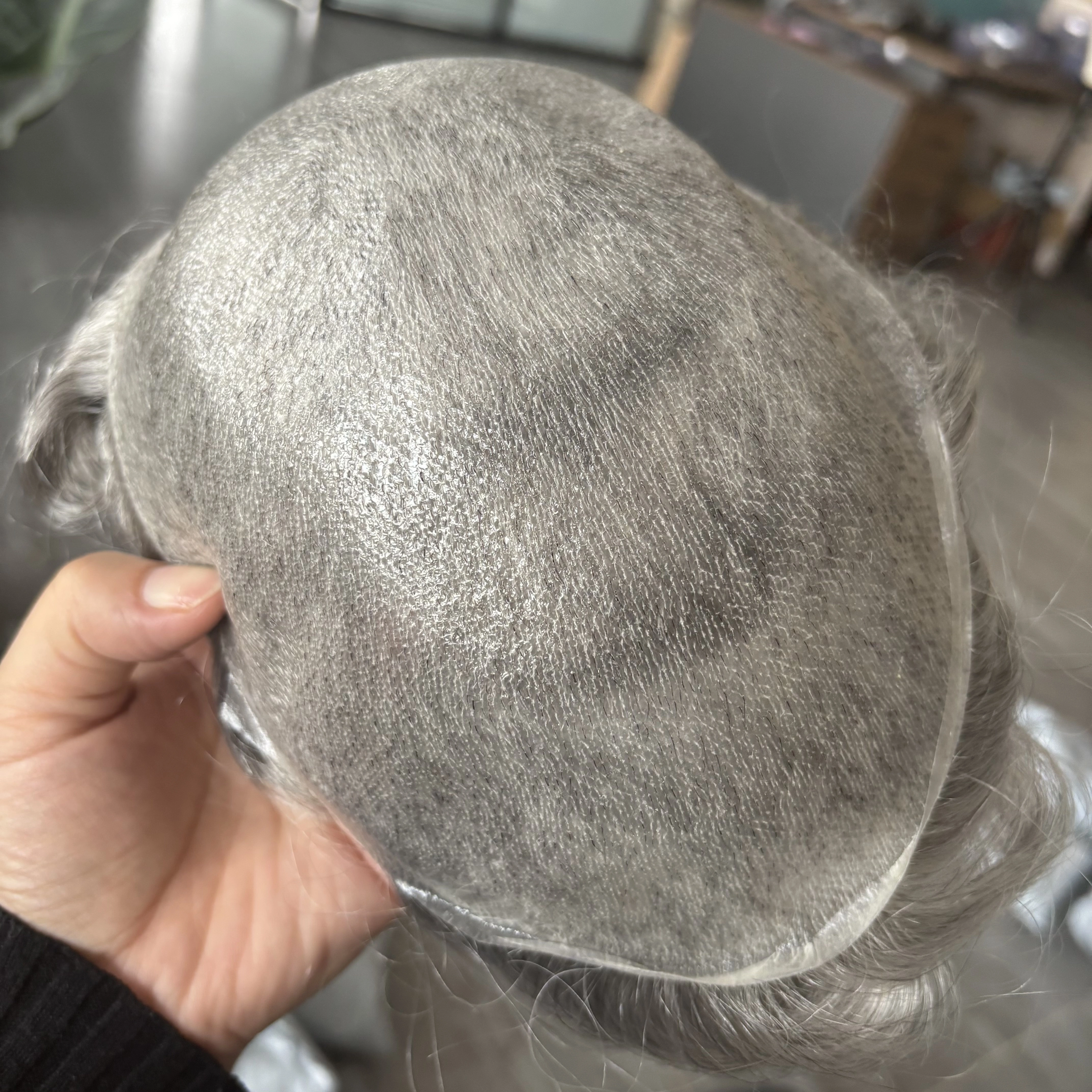100% cheveux humains 80 densité naissance des cheveux naturelle 0.02mm Base de peau complète hommes 
