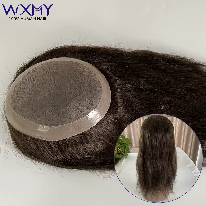 Perruques 100% naturelles Remy fines Mono avec Base Npu pour femmes, postiches longues et lisses