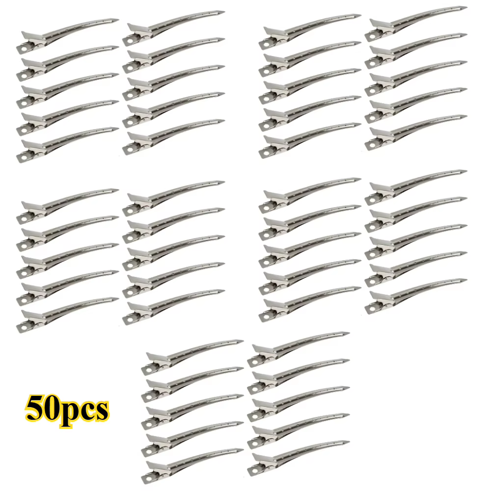 Lot de 50 pinces à bec de canard en métal antirouille avec trous pour coiffure, coloration des cheve