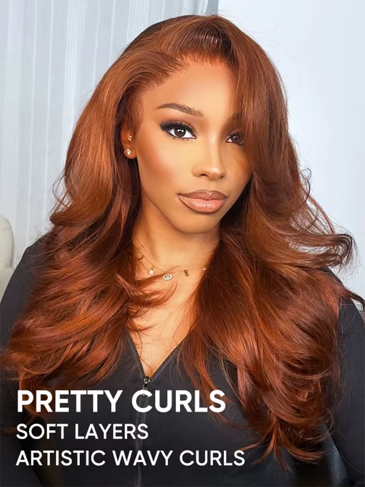 Alipearl cheveux gros ondulé gingembre couleur perruque couches cheveux partie latérale redhead 13x4