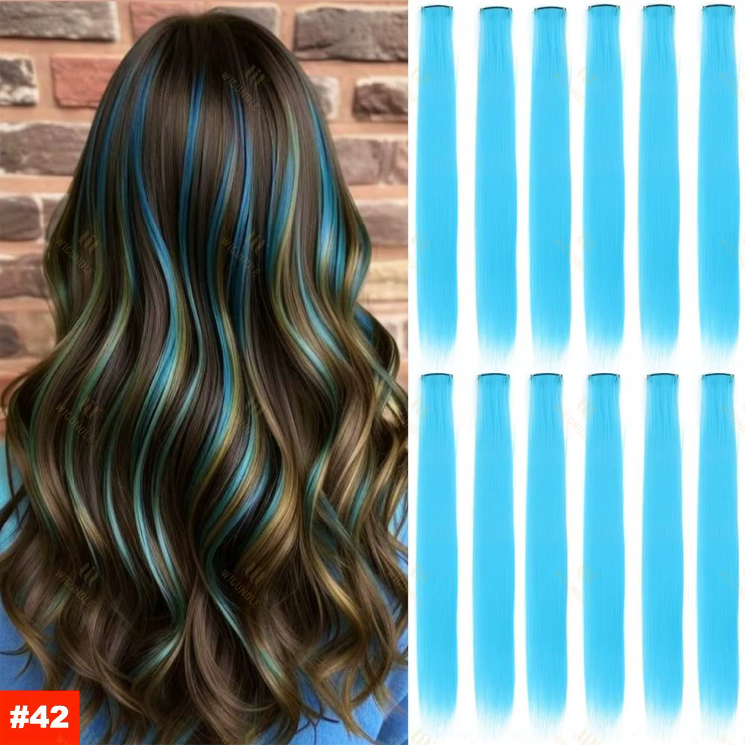 Extensions capillaires synthétiques à Clip de 18 couleurs, 22 pouces, perruque synthétique longue et